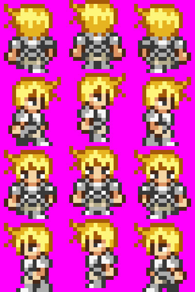 A sprite sheet containing multiple animation frames for a single character